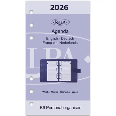 6216-26 170 x 95 mm Personal Ring Binder Agenda Inserts EN FR DE NL 2026
